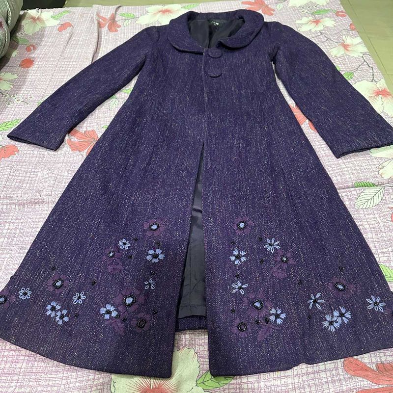 Floral Embroidered Purple Coat