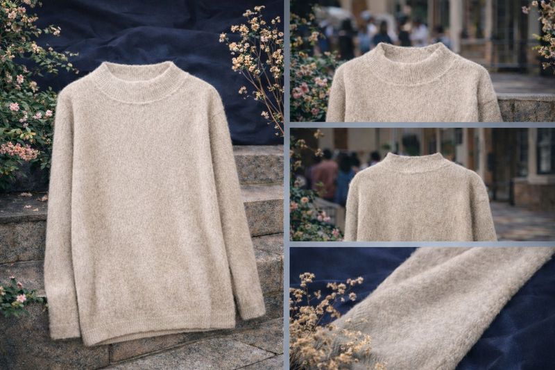 Beige Knit Mock Neck Sweater