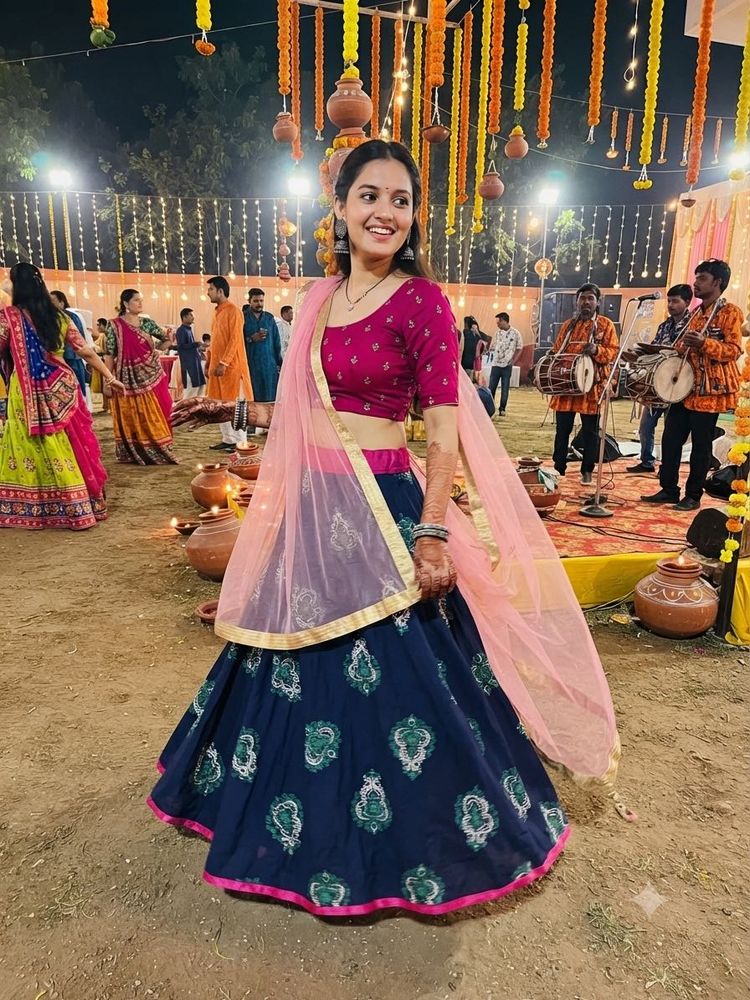 Navy Blue Flary Ethnic Skirt/ Lehenga/ Chania