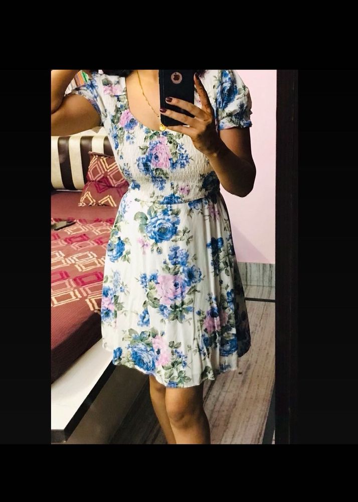 Navy Floral Print Dress