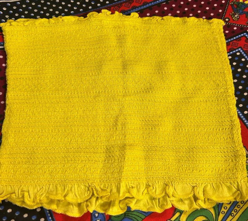 Yellow Smocked Tube Top with Ruffle Trim