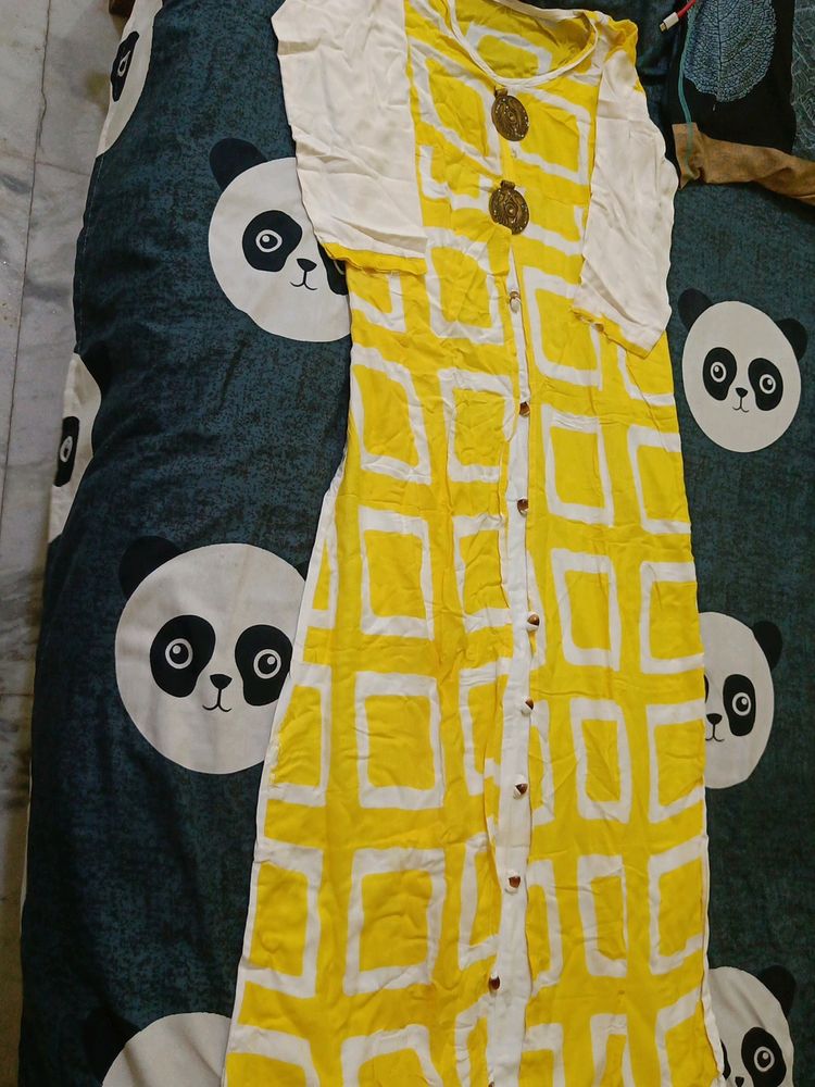 White And Yellow Ethnic Gown For Women