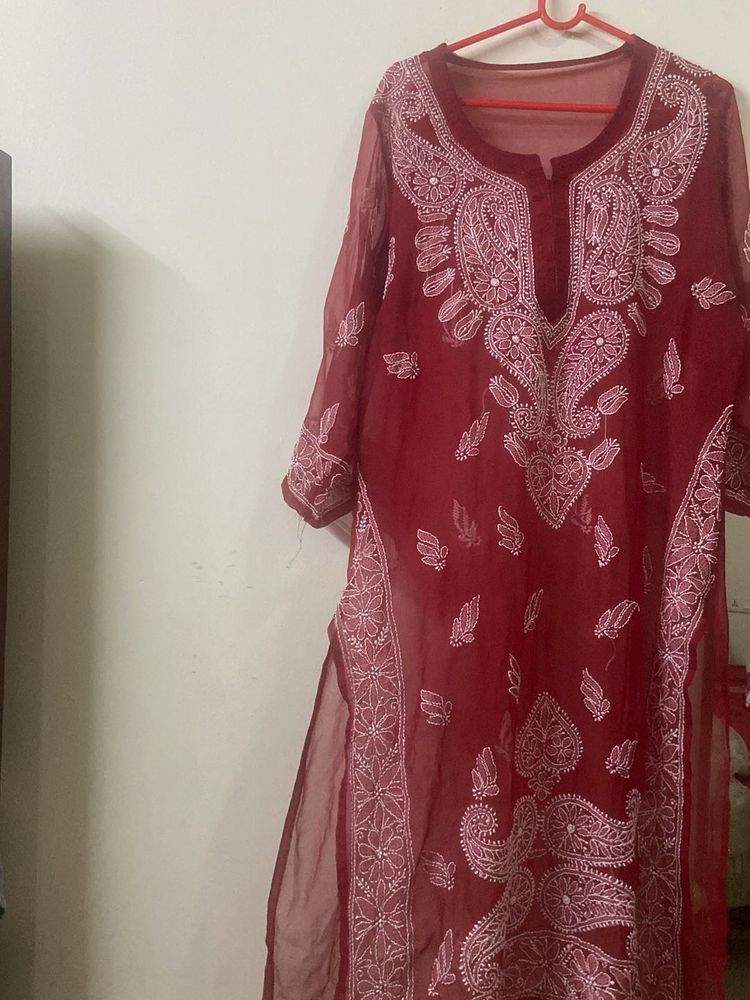 Maroon Chikankari Kurta worn once