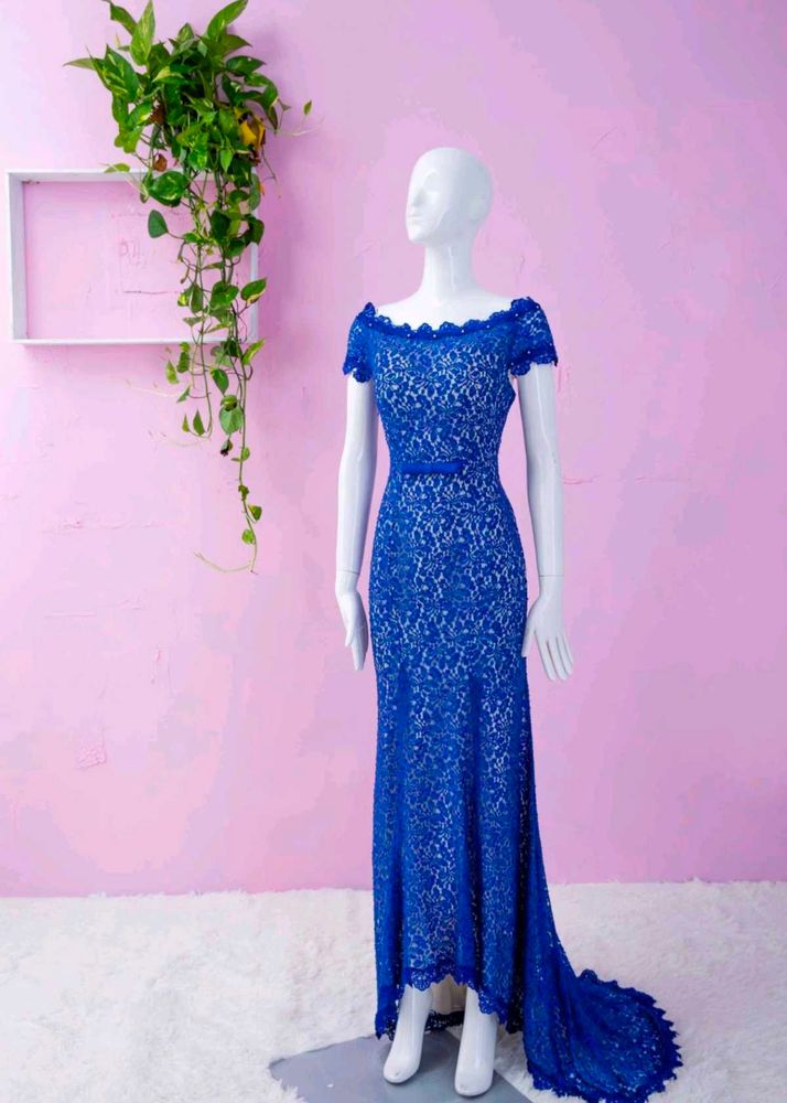 Elegant Royal Blue Lace Gown