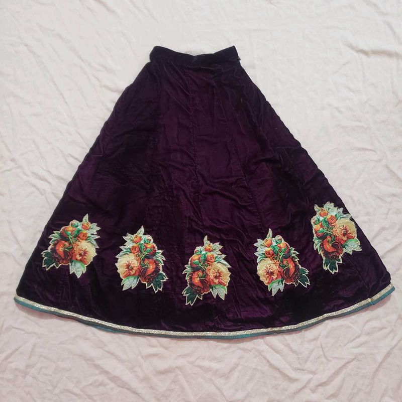 Velvet Floral Embroidered Skirt