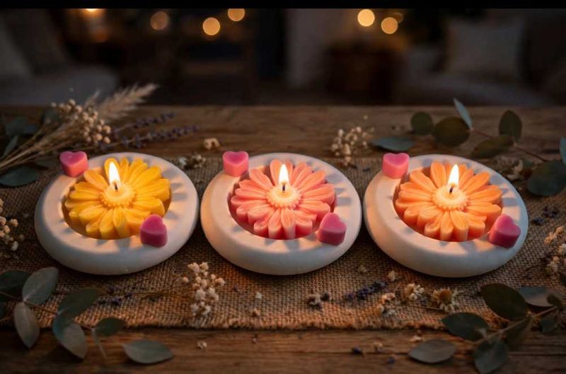 Decorative luxury Flower Candles set of 2