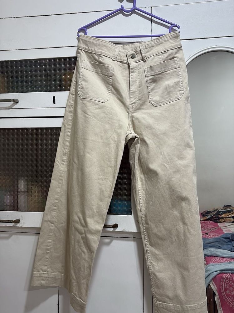 Cream Wide Leg Pants