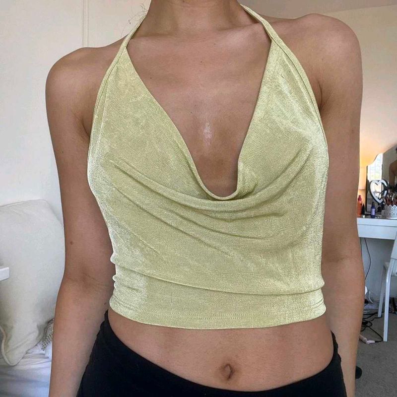 Lime Green Halter Neck Crop Top