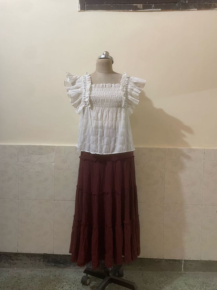 Boho White Smocked Tiered Top