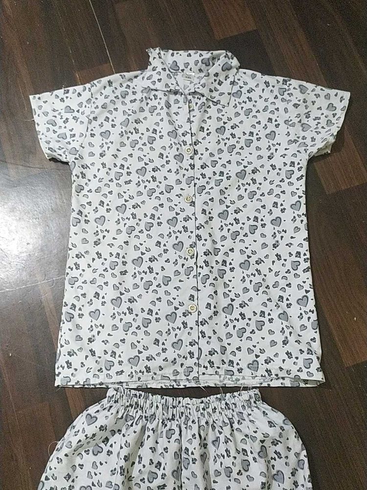 Cute Heart Print Kurta Set