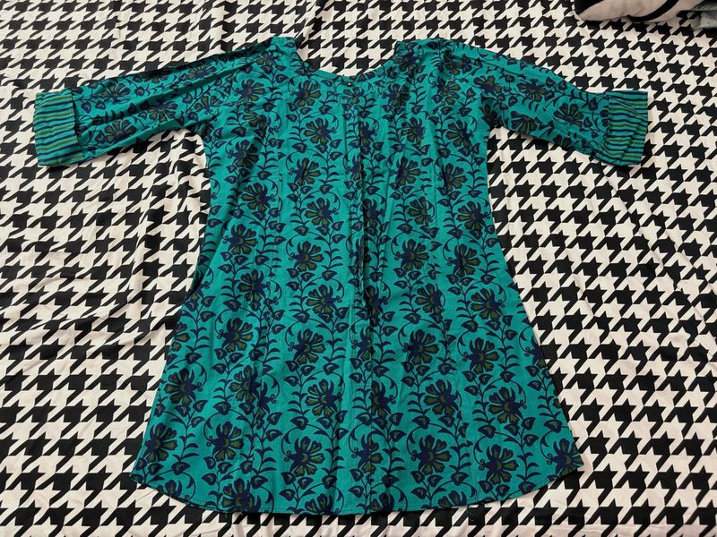 Teal Floral Print Kurta