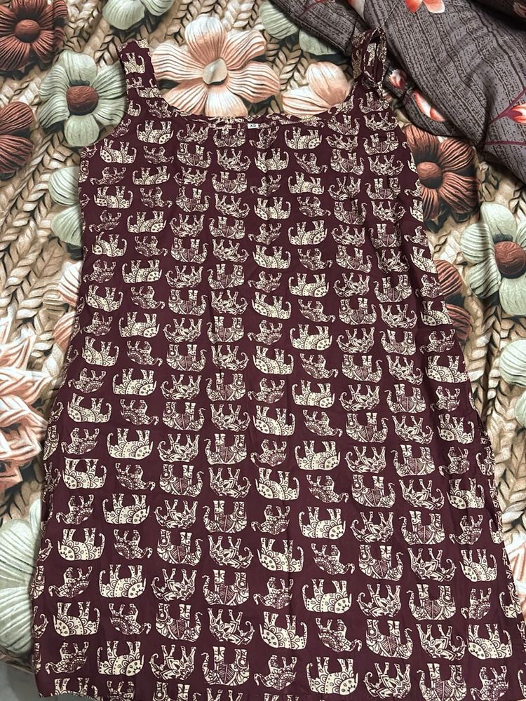 Maroon Elephant Print Ethnic short kurti