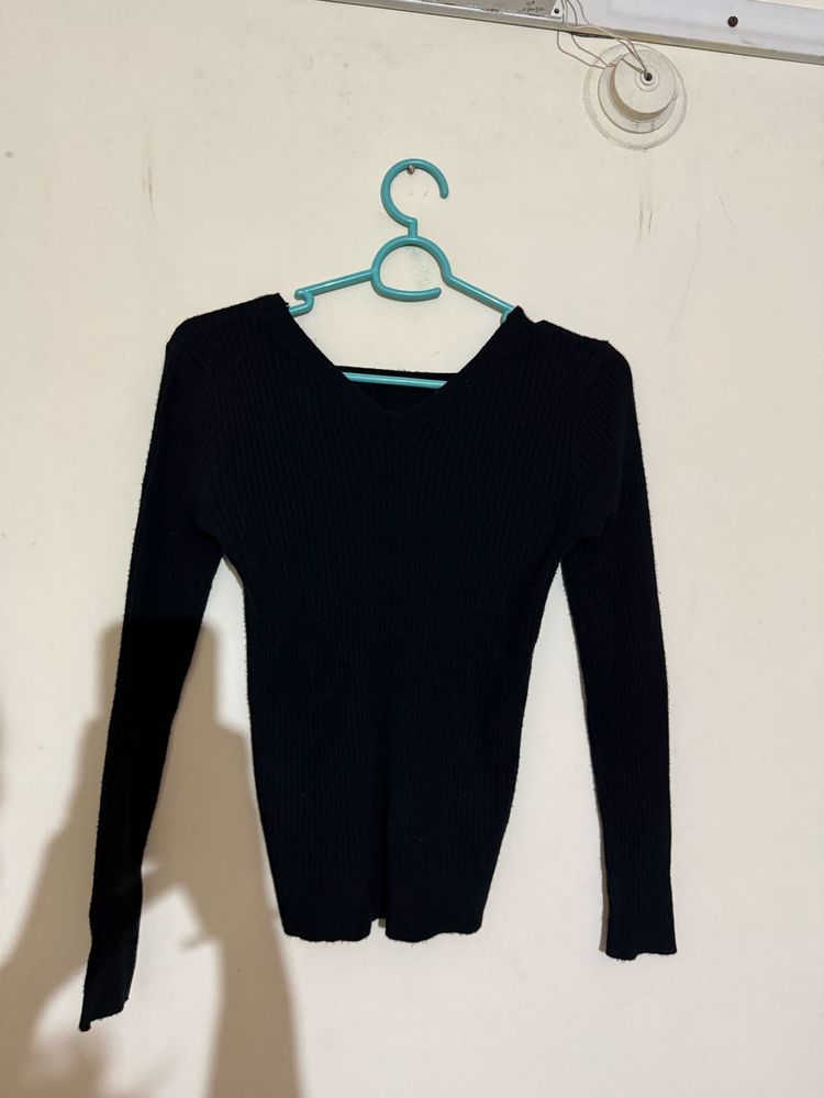 Black Ribbed Long Sleeve Top