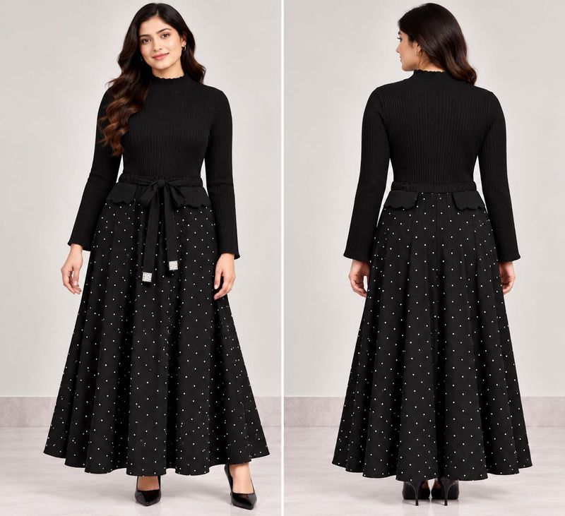 Elegant Black Polka Dot Maxi Dress