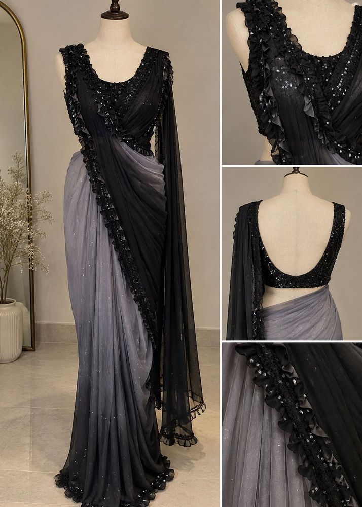 Ready to wear 1 min Elegant Ombre Sequined Saree