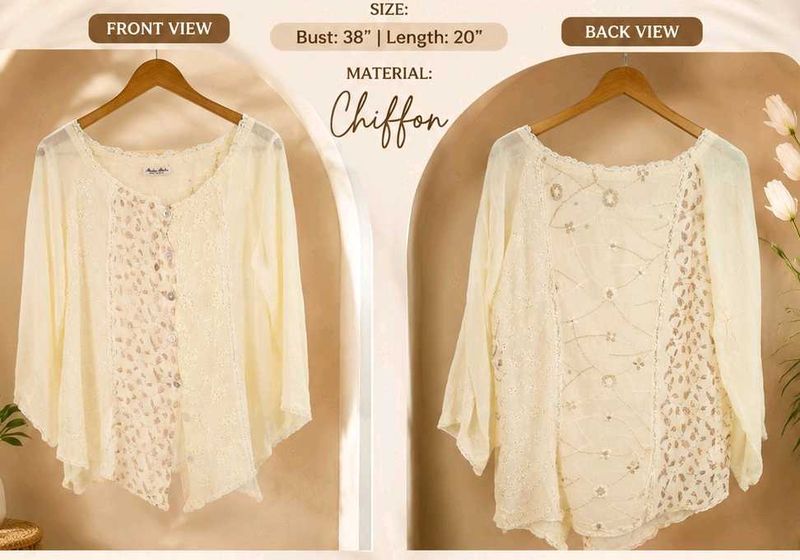 Mastro Italy Designer Chiffon Top | Embroidered