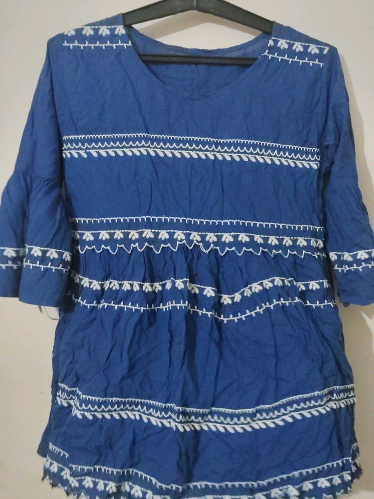Blue Embroidered Top
