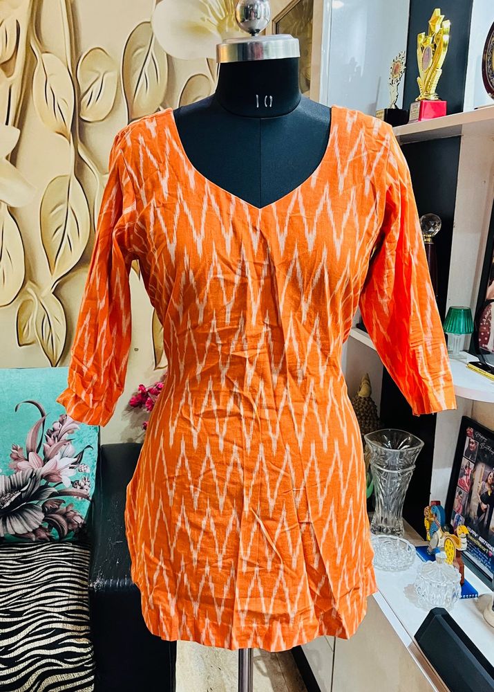 Vibrant Orange Ikat Print Kurta
