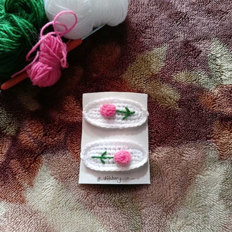 Handmade Crochet Flower Hair Clips Set