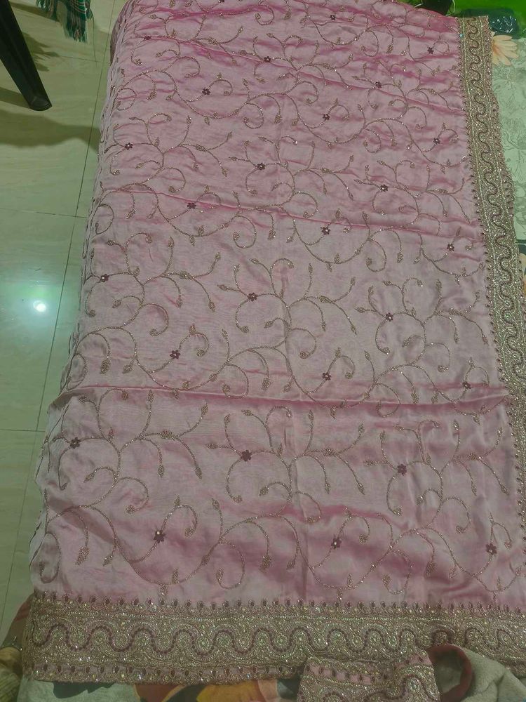 Elegant Pink Embroidered Saree