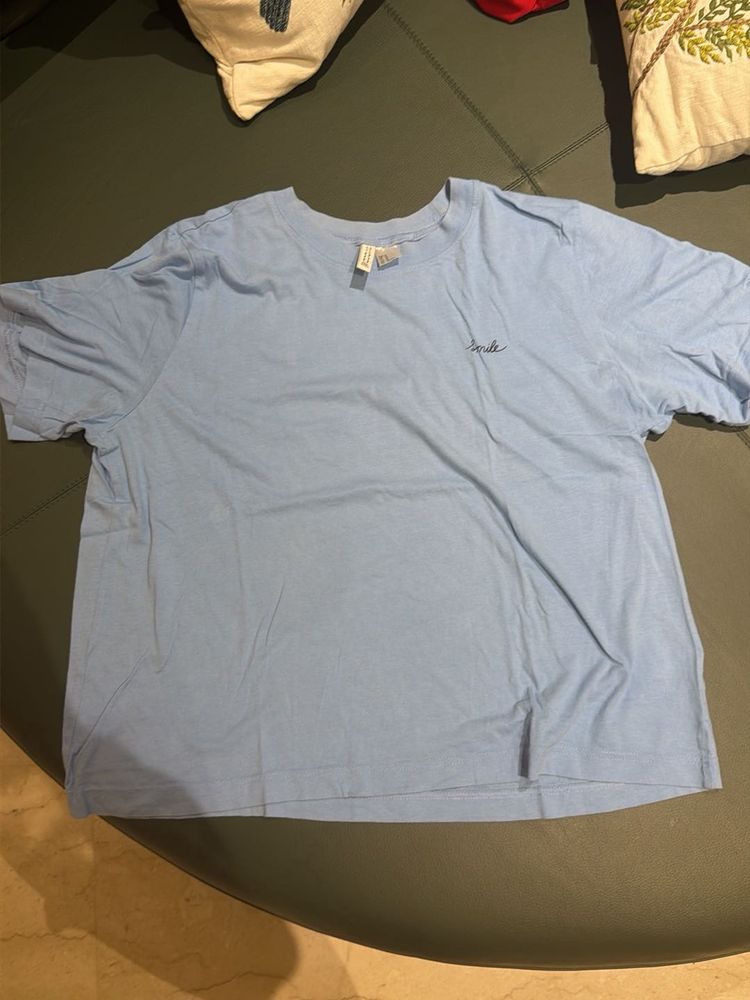 Light Blue T-Shirt with "Smile" Print