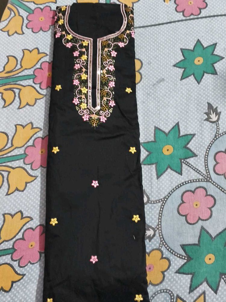new unstiched Embroidered Black Kurta Fabric
