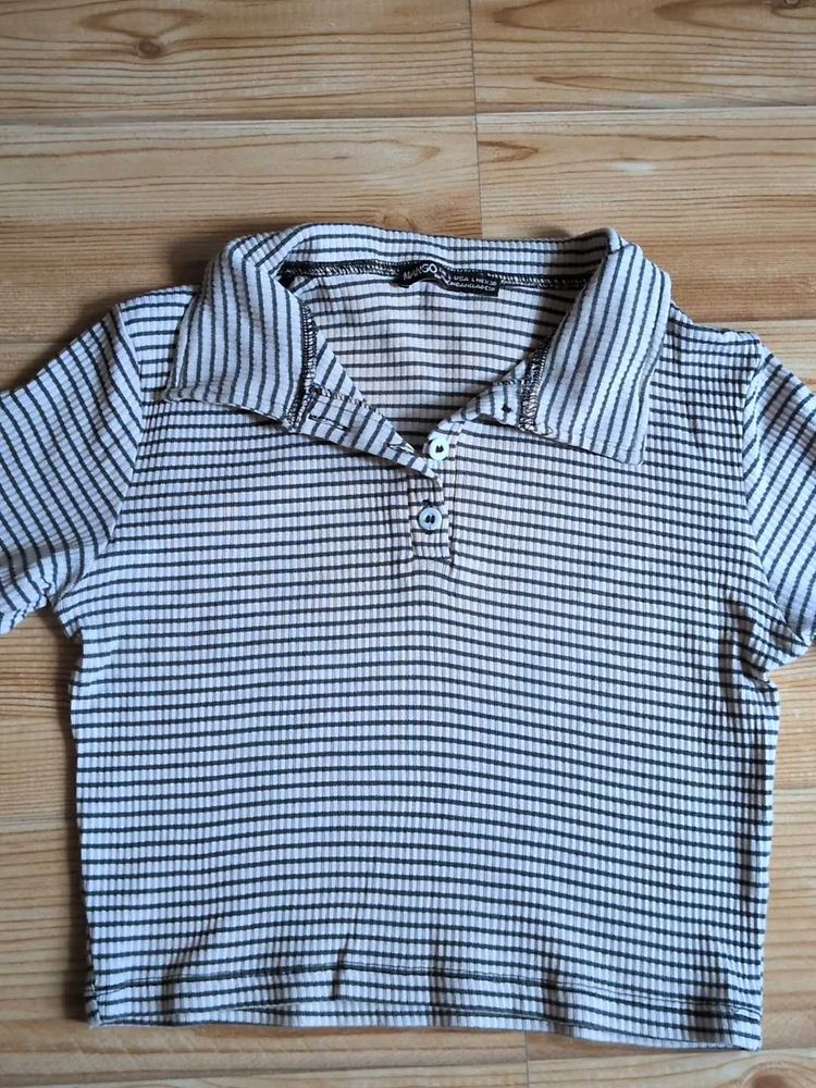 Striped Cropped Polo Shirt