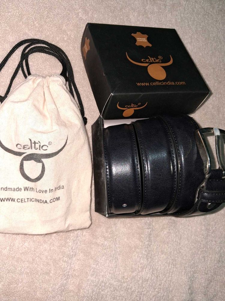 Celtic Black Leather Belt with Box
