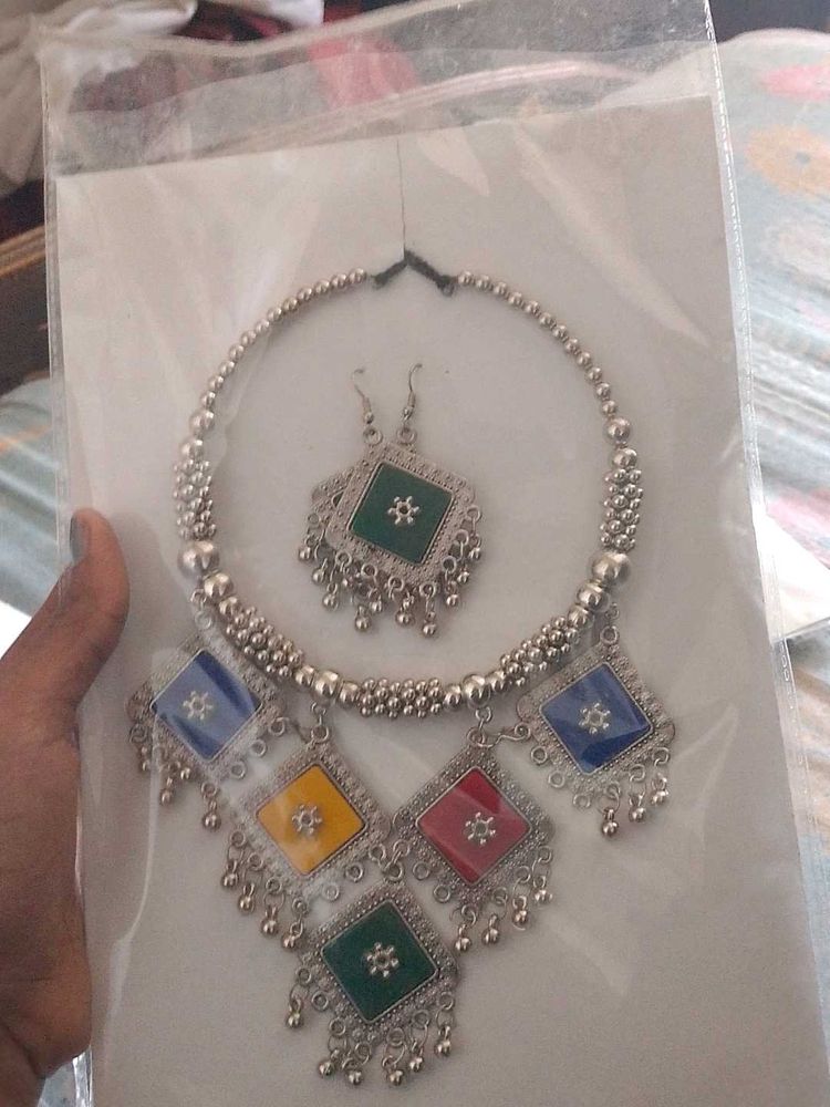 Boho Multi-Color Choker Necklace &amp; Earrings Set
