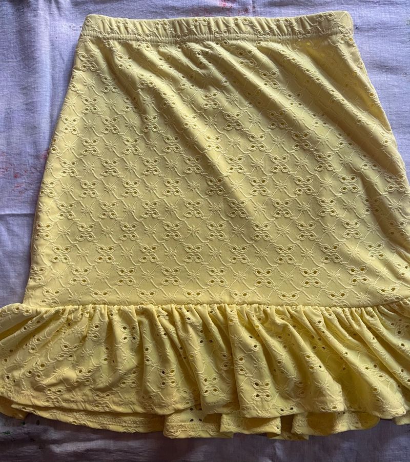 Yellow Ruffle Mini Skirt