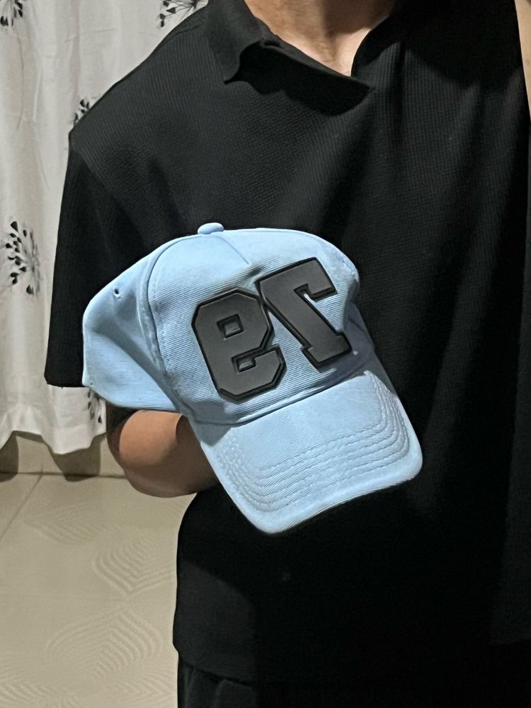 Light Blue Baseball Cap with Black Lettering