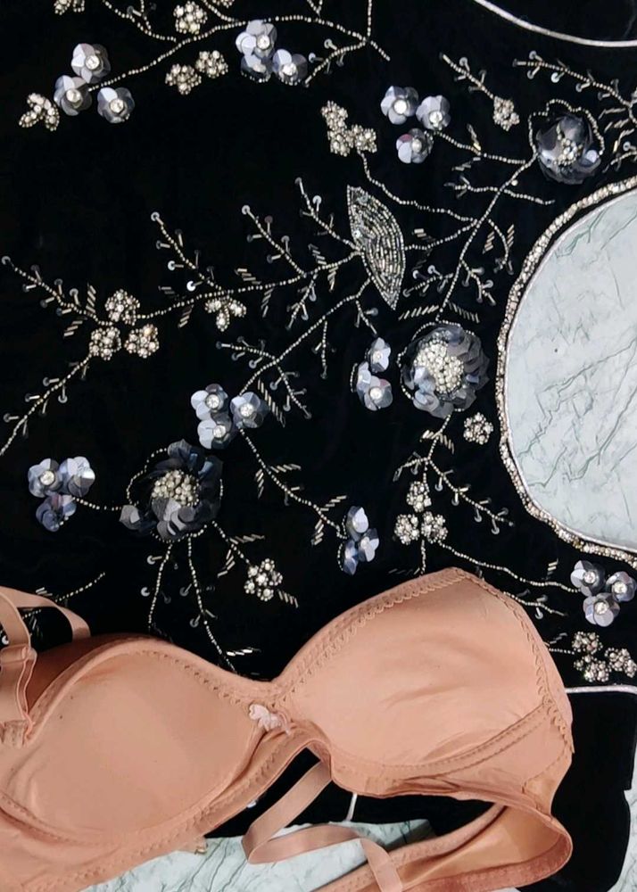 Embroidered Black Velvet Top
