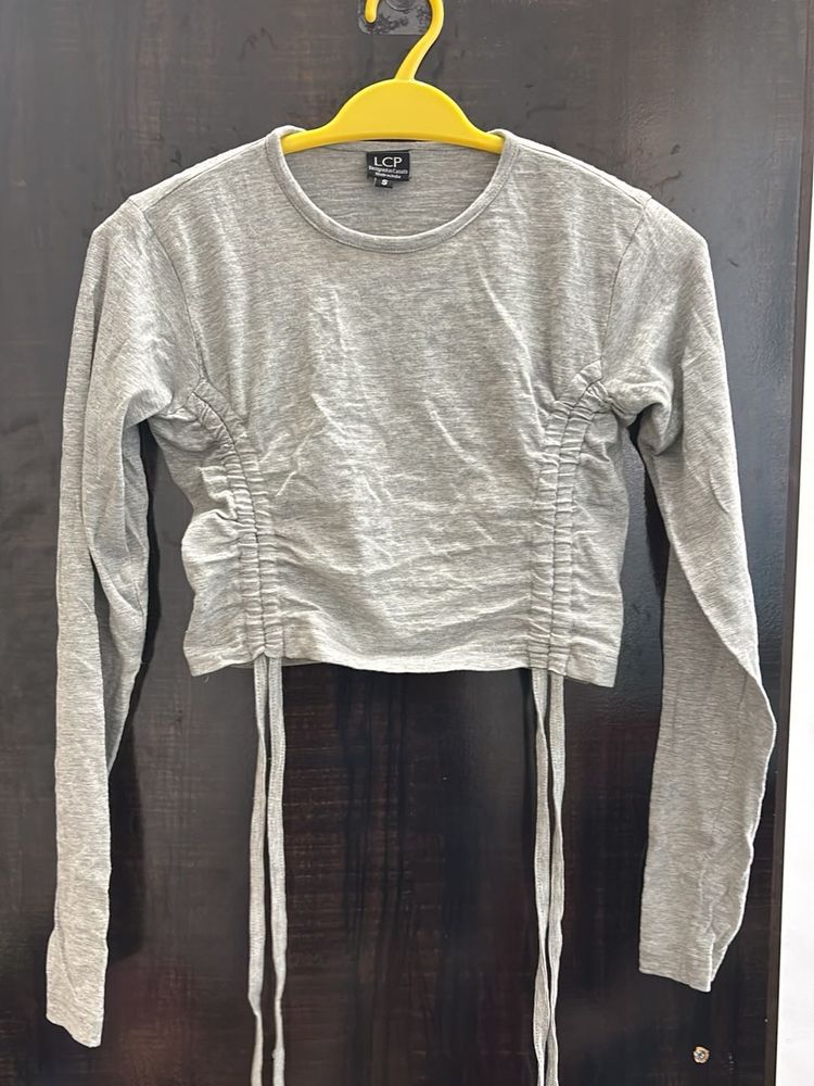 Gray Drawstring Crop Top