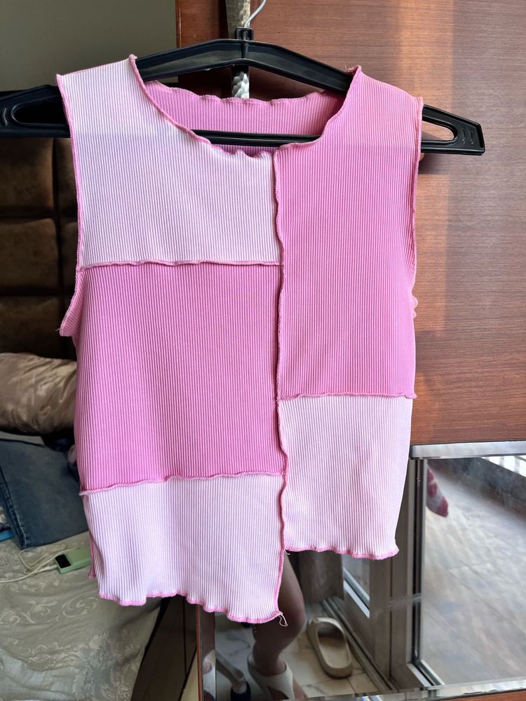 Pink Patchwork Sleeveless Top
