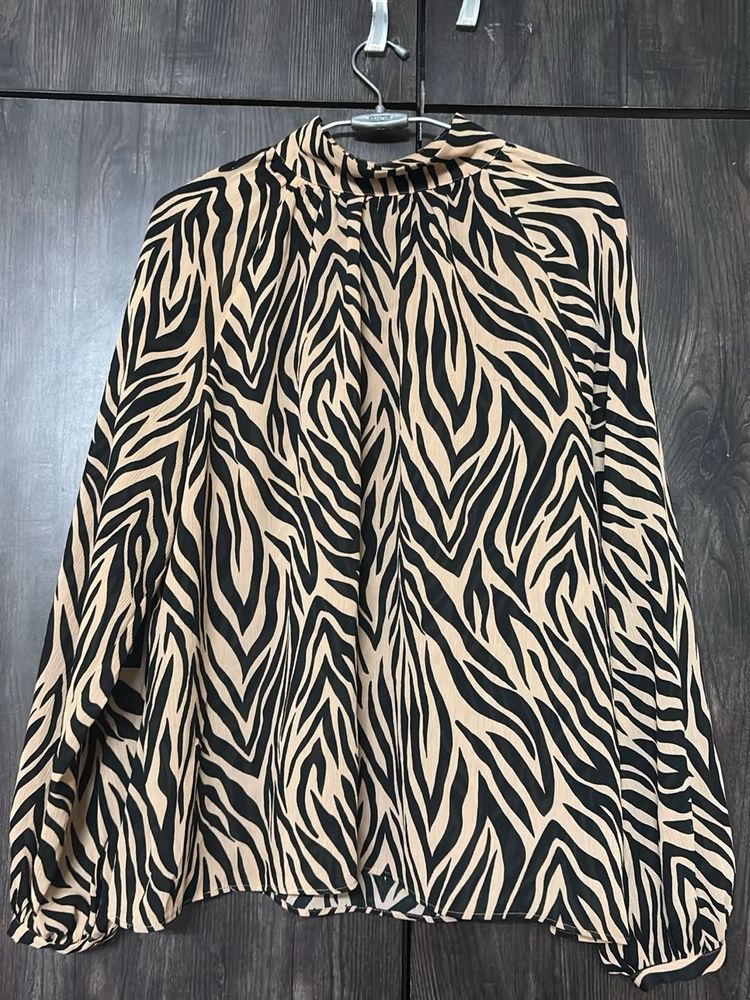 Zebra Print High Neck Blouse
