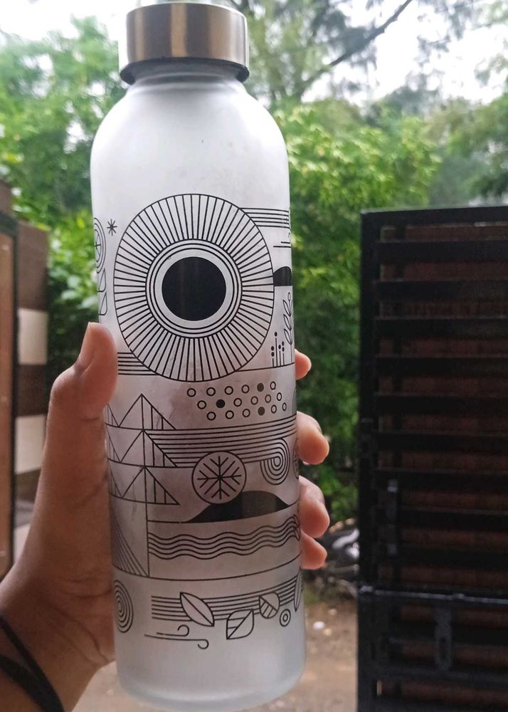 Frosted Glass Water Bottle with Artistic Design