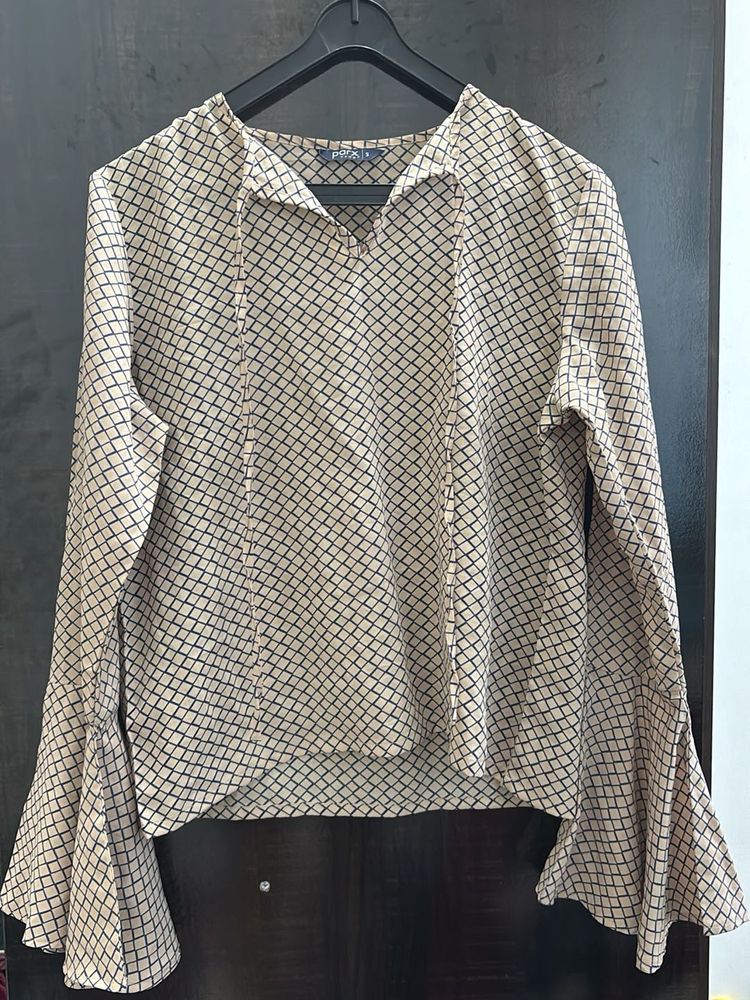 Patterned Blouse with Bell Sleeves