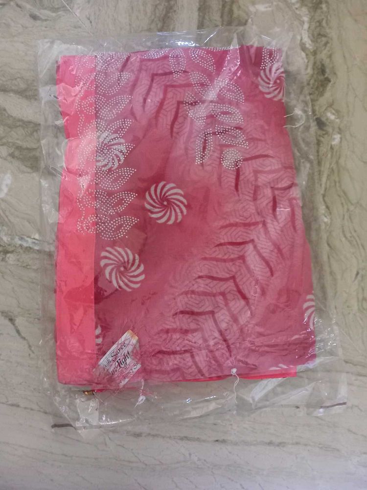 Pink Floral Print Saree