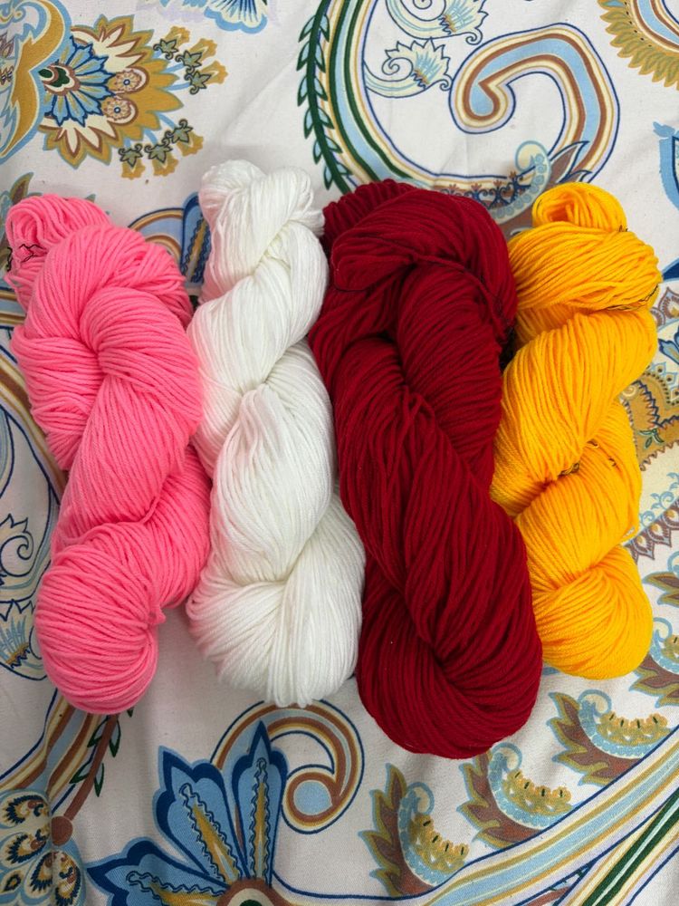Wool Yarn - Pink, White, Red, Yellow