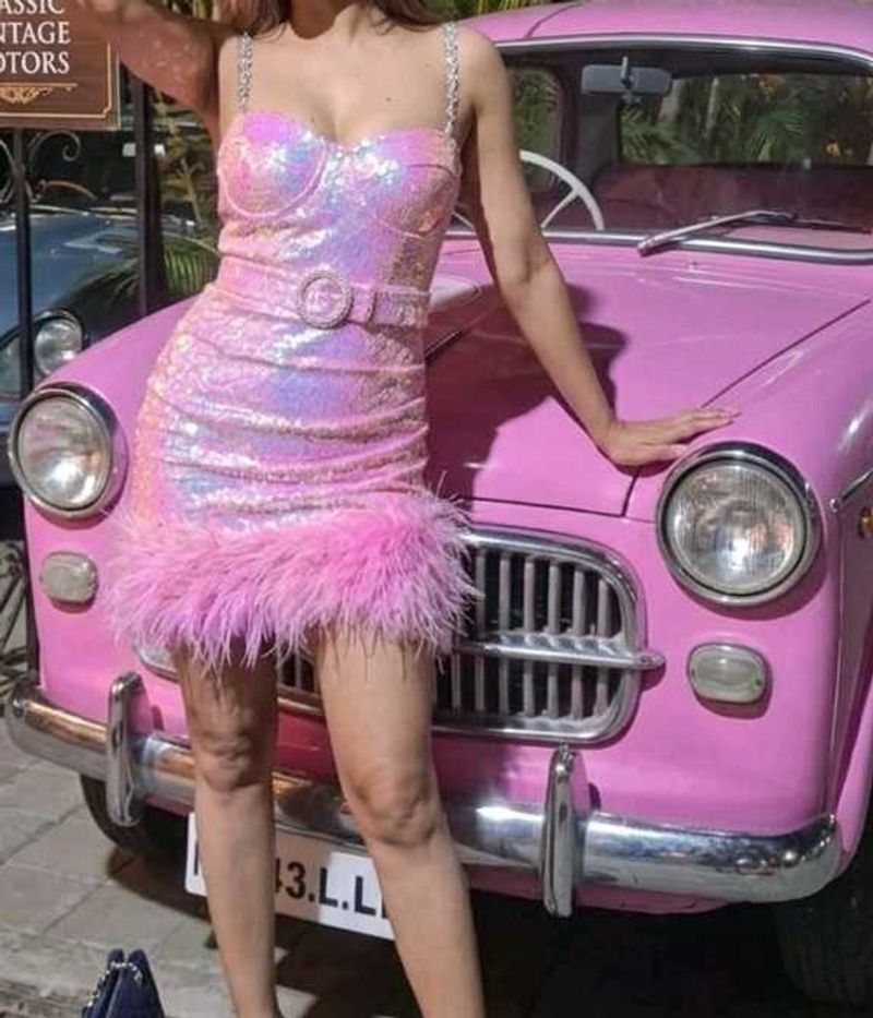 Price drop! Sequin Feather Trim corset Dress