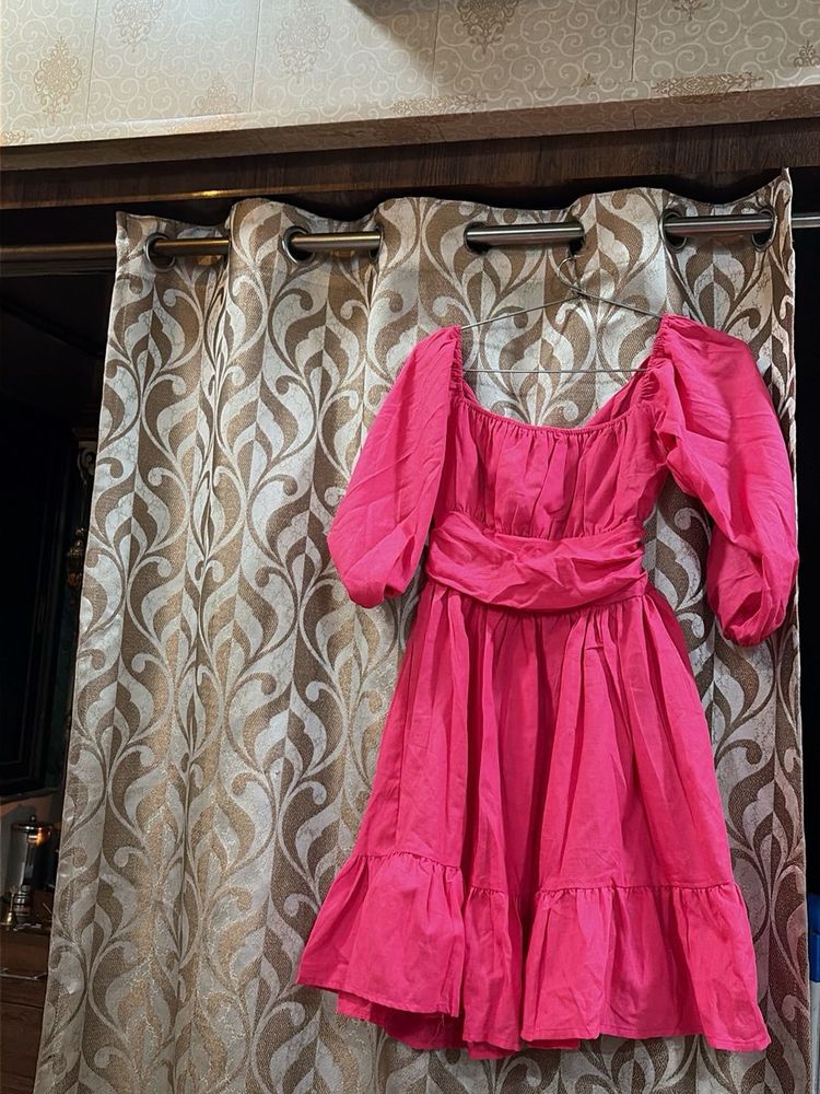 Vibrant Pink Puff Sleeve Dress
