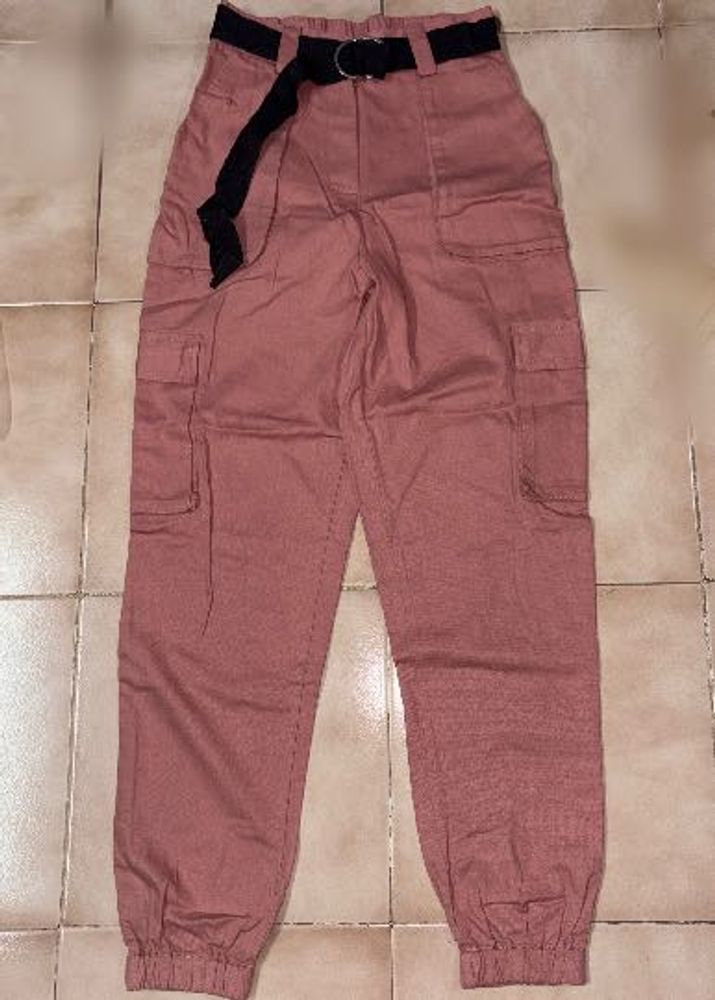 Dusty Rose Cargo Pants with Belt