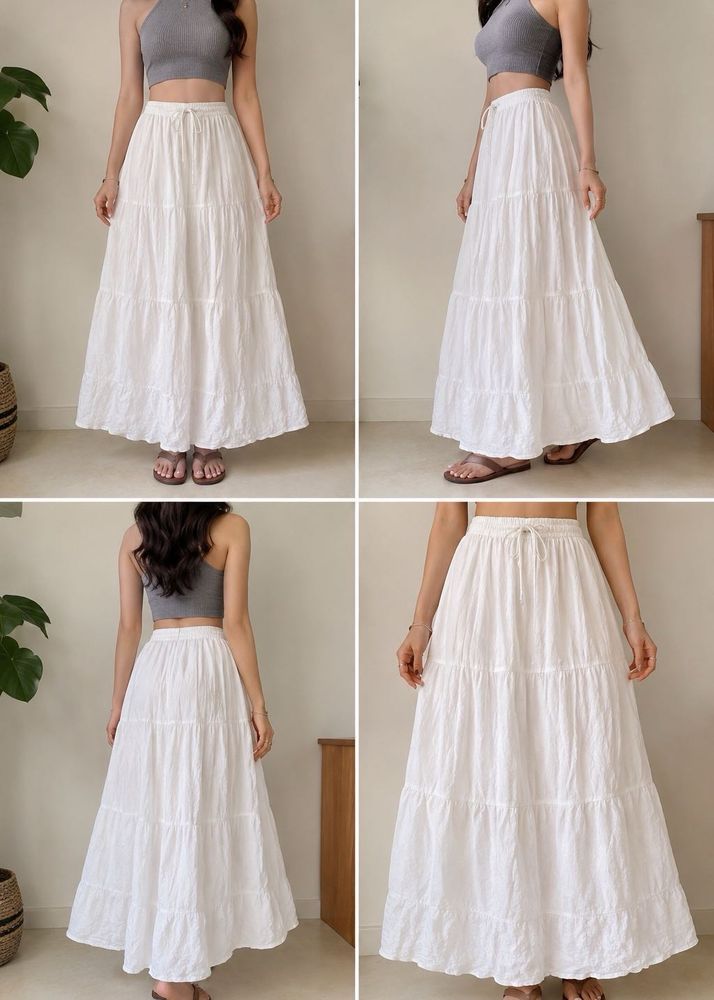 Tiered White Ethnic Skirt