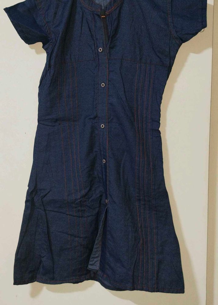 Dark Blue Denim Style Button-Down Dress | Casual W