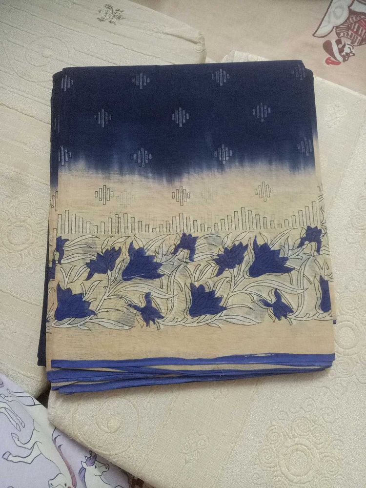Beautiful Blue &amp; Beige Floral Saree