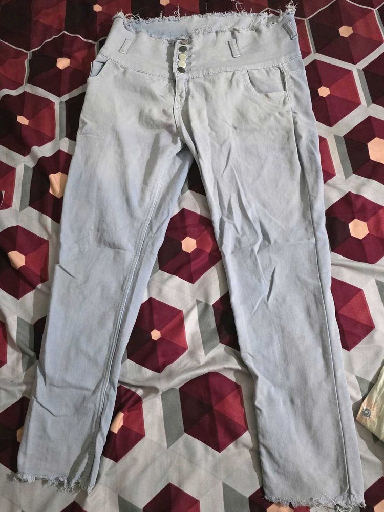 Light Wash High-Waisted Distressed Jeans