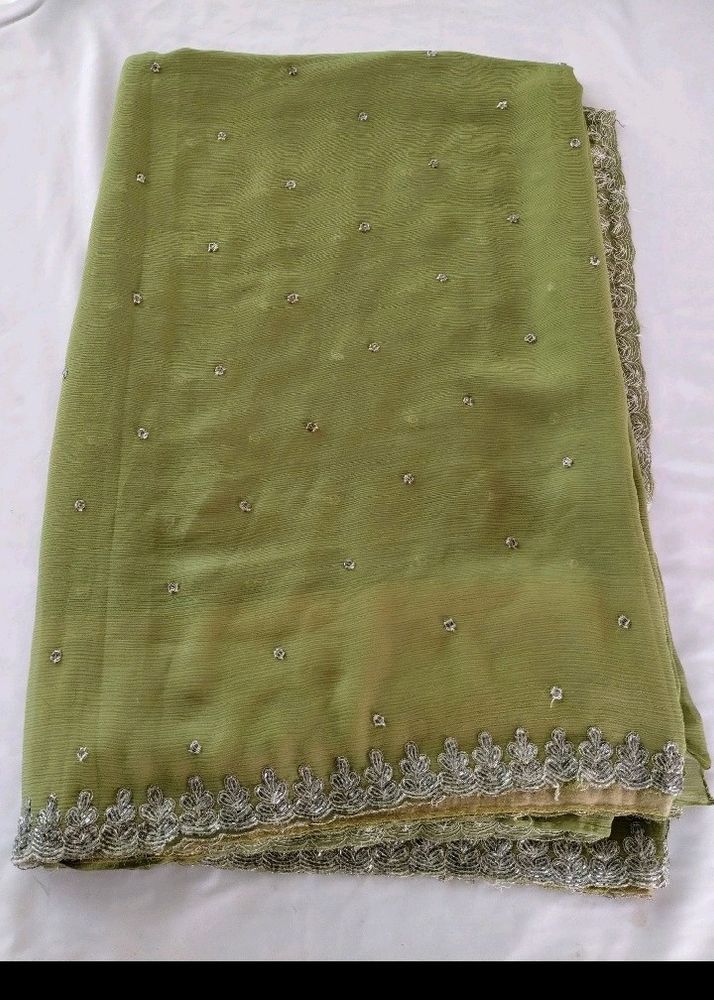 Green Embroidery Printed Fancy Saree (Women)