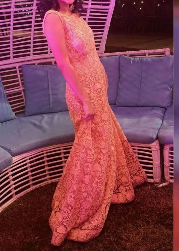 Beautiful Peach Lace Ethnic Gown