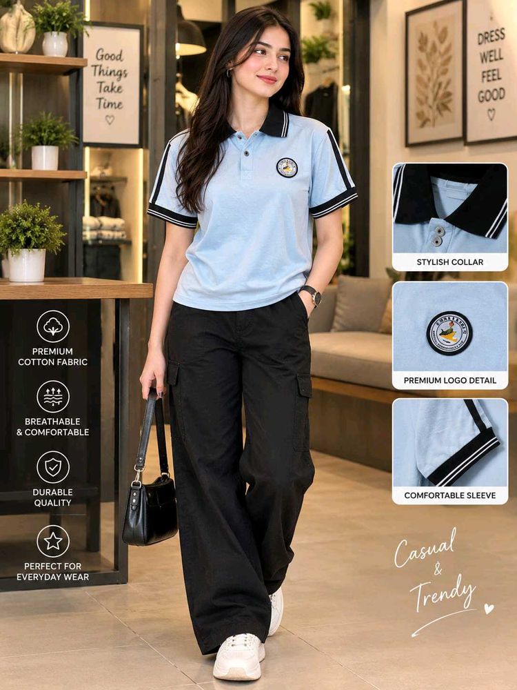 🇳🇿💫🎀Light Blue Polo Shirt with Black Accents