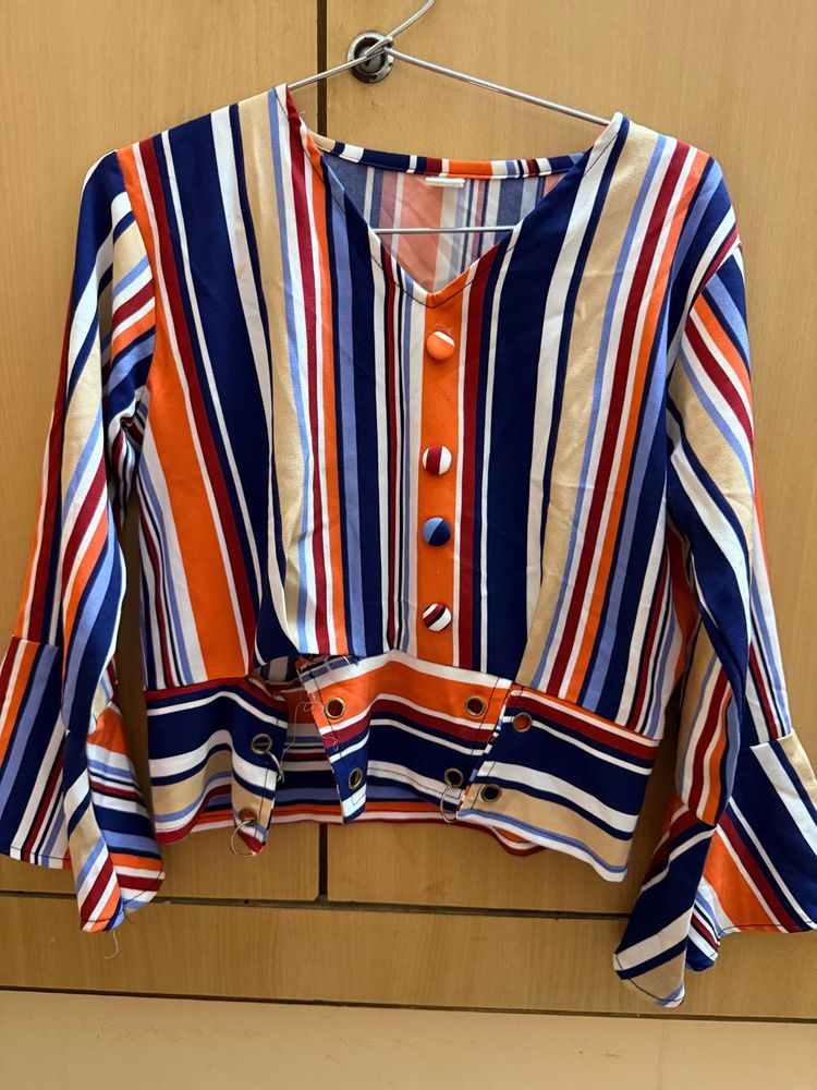 Vibrant Striped Bell Sleeve Top